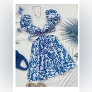 SHEIN Blue and White Floral Mini Dress